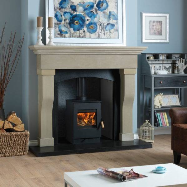 firecube launde in solid stone fireplace